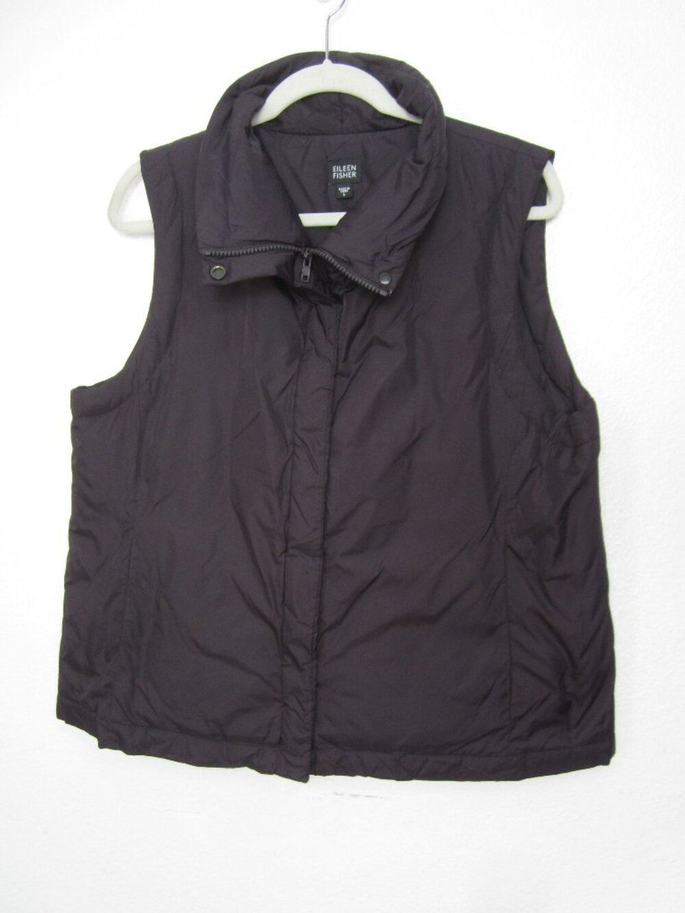 Eileen Fisher Size L EUC Funnelneck Vest 80% Down 20% Feathers Dark Purple